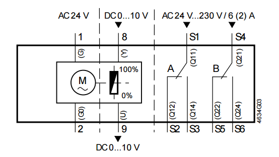 Схема электроподключения привода Siemens GLB 161.1E Схема соединения для привода Siemens GLB 161.1E